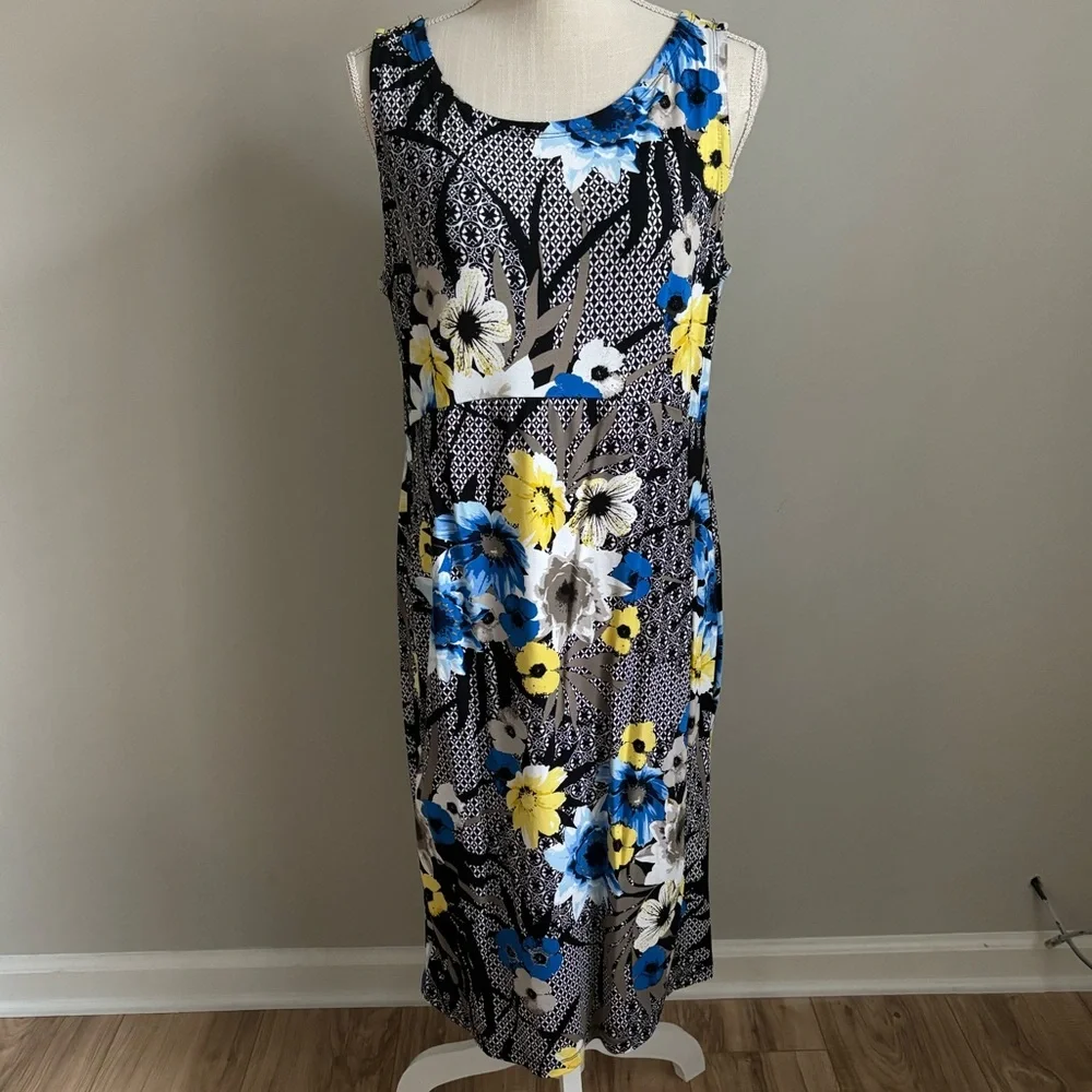 Floral Shift Dress Blue and Yellow Flowers - Picture 1 of 8